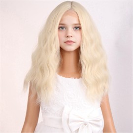 WTHCOS Blonde Wig for Kids Girls Seam Lace for Kid Short Curly Wavy Heat Resistant Synthetic Wigs for Daily Use With Wig Cap(Blonde)