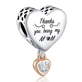 LaMenars Charms Love You MOM Dangle 925 Sterling Silver Pendant Beads with Zirconia Suitable for Europe Charms Bracelets, Christmas Gifts for Women Girls Bracelet and Necklace, Cubic Zirconia