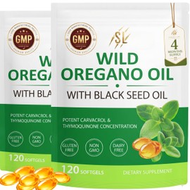 Wild Oregano Oil Capsules 6000mg High Potency - 240 Softgels (2x120) 6000mg Oil of Oregano with Black Seed Oil Non-GMO, Gluten Free Supports Immune & Digestive Health, High Strength Oregano