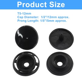 suiwotin 100 Sets T5 Plastic Snaps Buttons, Black Round T5 Snaps for Pants, Clothing, DIY Crafts Projects