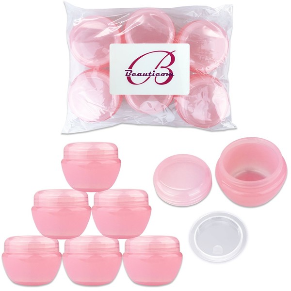 Beauticom® 48 Pieces 30G/30ML (1 Oz) Pink Frosted Container Jars with Inner Liner for Homemade Moisturizers, Lotions, Skin Care Products - BPA Free