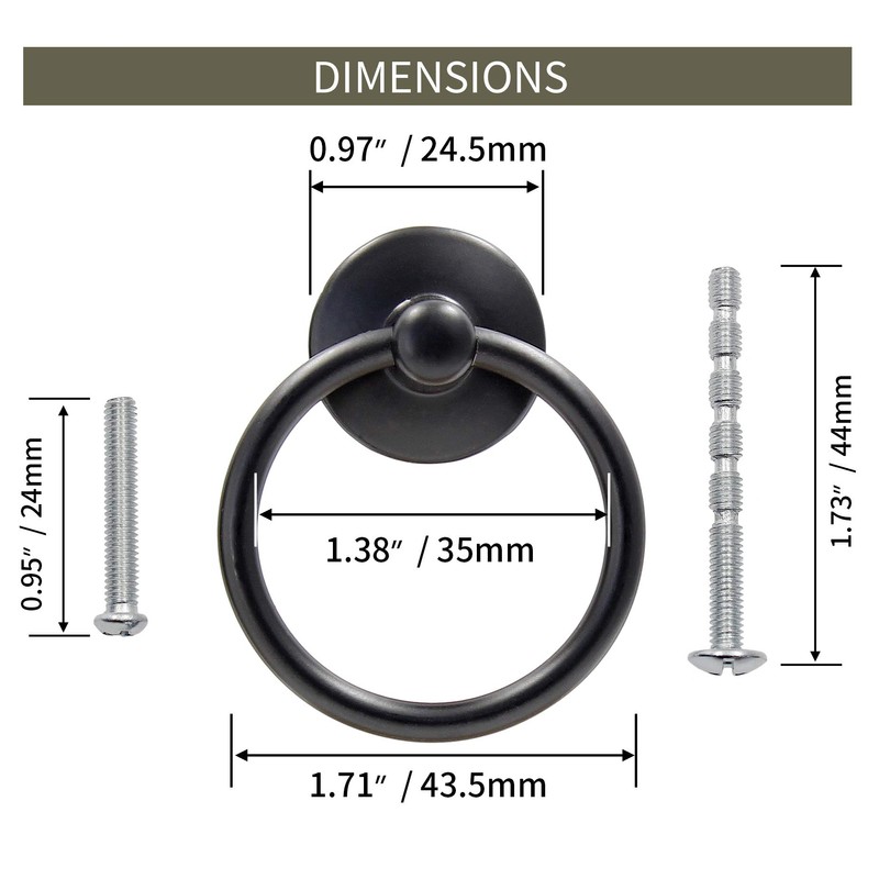 Bonsicoky 12Pcs Round Ring Drawer Pulls Matte Black Ring Handle