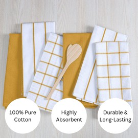 OHOMLY LIVING Assorted Waffle Kitchen Towels Set of 6-100% Cotton Dish Cloths Towels with Hanging Loop - Soft, Absorbent & Washable for Kitchen Use - Quick Drying Dish Towels 16x26 Inch Yellow