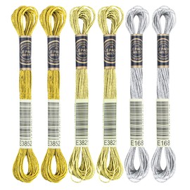 6 Skeins Embroidery Thread, 3 Colors Metallic Embroidery Floss Set, Polyester Cross-Stitch Threads for Hand Embroidery, String Art