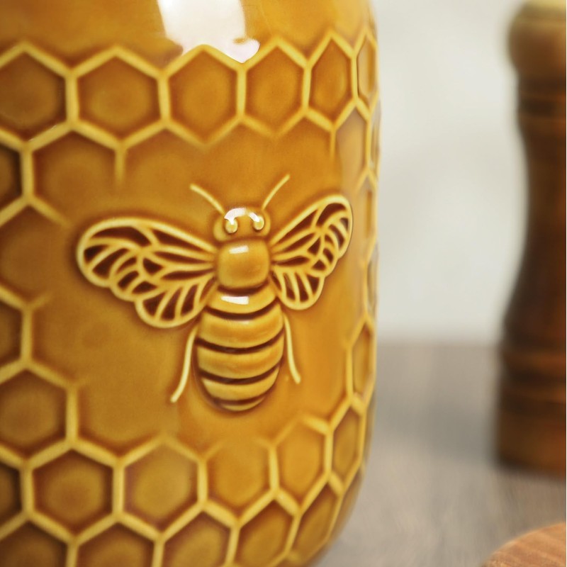 Bicuzat Retro Honeycomb and Bee Embossed Ceramic Kitchen Utensil Holder,