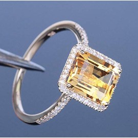 LRESJJIUJ 18K Gold Plated Emerald Cut 4ct Yellow Cubic Zirconia Cocktail Engagement Wedding Anniversary Rings Sterling Silver Yellow Topaz Rings for Women (8)