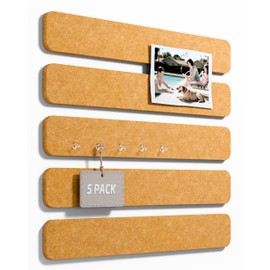 Fluxynara Cork Board Alternative Felt Strip Board 5-Pack 13"x2", Office Pin Board with 35 Push Pins, Adhesive Install for Bedroom Door & Home Office(Sunset Yellow)