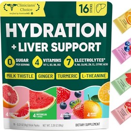 Paquetes de hidratación Venture Pal + apoyo al hígado - Polvo de electrolitos líquidos diarios IV con 7 electrolitos y 5 vitaminas, cardo mariano + L-