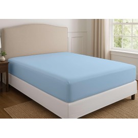 Cottington Lane 1 Piece Olympic Queen Size Fitted Sheet Only, Premium Hotel Quality Egyptian Cotton, 15 Inch Deep Pocket Bottom Sheets, Soft, Breathable, Cool & Crisp Bed Sheets, Light Blue Solid
