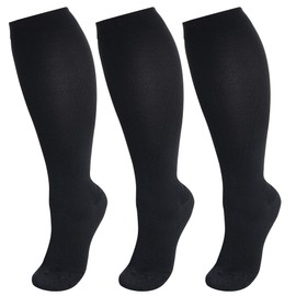 Yymobt 3 Pair Soft Knee High Calf Long Socks for Women and Men Wide Calf Knee High Stockings for Circulation Swelling Support Pregnancy Nurses Running