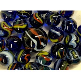 Big Game Toys~25 Glass Marbles Eclipse Translucent Blue/Yellow/Red/White Swirl Classic Style Game Pack (24 Player, 1 Shooter) Decor/Vase Filler/Aquarium