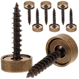 jojofuny Pack of 8 Decorative Brass Screws with Caps, Self-Tapping Screws, Antique Bronze, 12 mm, for Mirrors and Furniture, Screw Cover, Decorative Screws for Home Decoration