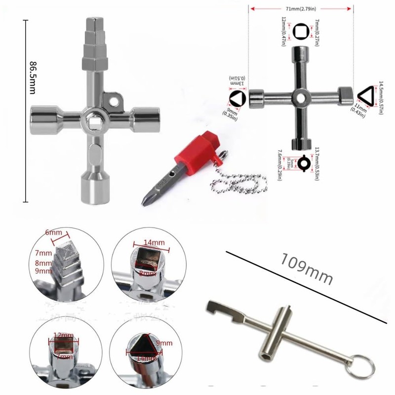 3Pcs Universal Utility Cross Key Included Square Key Triangle Key