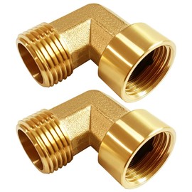 Uenede 2PCS Brass 3/4 Inch GHT Elbow Pipe Fitting 3/4" GHT Female to 3/4" GHT Male for Garden Hose Threaded Tube Pipe Fittings