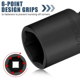 TYBYBB Socket Spanner Insert Hexagonal 36 mm Nut 1/2 Inch Hexagonal Power Nut Made of CV Steel, Hexagonal Socket Spanner, Socket Wrench Insert for Impact Wrenches Torque Wrench (78 mm Length)