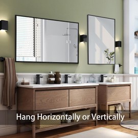 Rectangle Wall Mirror 30x48, Black Bathroom Mirror 30 x 48 inch, Metal Framed Wall Mirror, Large Vanity Mirror 30 by 48, Modern Wall Mounted Mirrors for Hallway, Livingroom, Bedroom