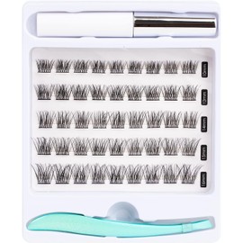 Tinure Lash Extension Kit-Individual Lashes with Lash Glue-45 Clusters DIY False Eyelashes Natural Cluster with Eyelash Glue and Tweezers C D Curl 10/12/14/15/16mm (DM-04, 45 C-Mix（10-16mm）Kit)