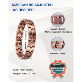 MagSølv Copper Magnetic Bracelets for Men, 99% Pure Copper Retro with Double Row 3500 Gauss Magnetic, Adjustable Sizing Tool & Link Buckle