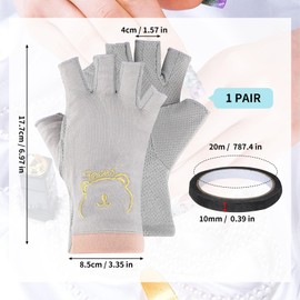 1 Pair of UV Gloves, Thin Anti-UV Protective Gloves with Crepe Tape, Fingerless Gloves for Women for Protection of the Skin During Gel Manicure with Nail Lamp (Grey)