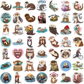 Generic 50 Pcs Adorable Otter Stickers, Cartoon Animal Style, Vinyl, Red, Reusable, Waterproof, Kids Decorative Stickers