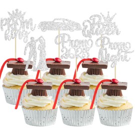 Gyufise 24Pcs Sliver Prom Cupcake Topper Prom Decorations for Party 2025 Prom Graduation Cupcake Topper 2025 Graduation Decorations Class of 2025 Prom Party Decorations 2025