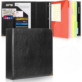 Darolin Premium PU Leather D-Ring Binder, 3 D-Ring Binder with Business Card Holders & Pen Loop, Professional Portfolio Organizer for Office, School & Home (Black)