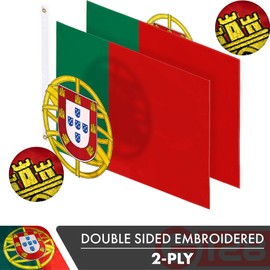 G128 Portugal Portuguese Flag | 3x5 Ft | Double ToughWeave Series Double Sided Embroidered 210D Polyester | Country Flag, Embroidered Design, Indoor/Outdoor, Brass Grommets, Heavy Duty, 2-ply