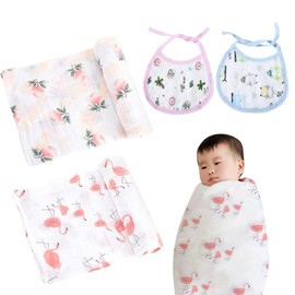 2 Pieces Baby Swaddle Blankets, 2 Pieces Baby Bibs, Newborn Swaddle Blankets, Baby Swaddle Blankets, Baby Sleeping Blankets, Muslin Swaddle Blankets