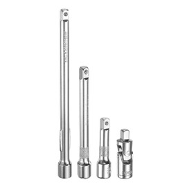 sourcing map 1/4" Drive Socket Extension Set 2" 4" 6" Ratchet Wrench Extension Bar Set Chrome Vanadium Steel Square Drive Socket Set with 1/4" Drive Universal Joint Socket Silver 4-Piece Set