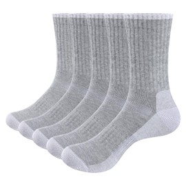 YUEDGE Womens Sweat Wicking Anti-Odor Cushioned Light Grey Cotton Casual Eveyday Work Training Athletic Crew Socks For Women Size 6-9, 5 Pairs