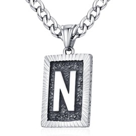 XIRUVE Men's Women's Stainless Steel Letter A to Z Square Retro Style Pendant Initial Necklace with 6 mm Wide Curb Chain Length Adjustable, Stainless Steel, No Gemstone