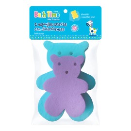 Esponjas Con Tela Extra Suave Para Bebe Bath Time 2 Pz Agua Varios Colores                                                                            
