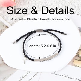JIANZHEN God Is In Control Bracelet Inspirational Bracelets For Women Men Adjustable Braided Stainless Steel Engraving Tube Cross Bracelet Faith Christian Birthday Festival Gifts Jewelry (Black Silver)