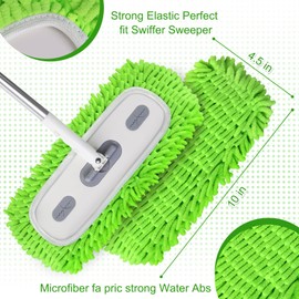 Reusable Coral Fleece Mop Pads, Compatible with Swiffer Sweeper Mop, Wet & Dry Mop Cover, 1 Pack Washable Mop Pads for Surface/Hardwood Floor Cleaning (Mop Not Included) (Large Green)