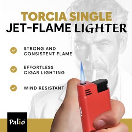 Palio Torcia Single Jet Flame Lighter, Refillable, Adjustable Torch Flame, Wind Resistant, Simple, Functional, Pocket Size, Durable Metal Body, Red, Pack of 2