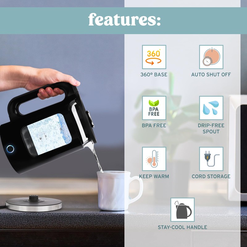 NELO Electric Kettle with Keep Warm Function, Sleek Glass Window