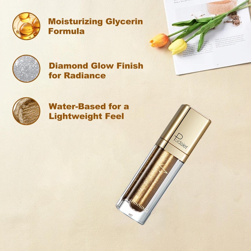 Liquid Glitter Eyeshadow, Gold Liquid Eyeshadow, Quick-Dry & Long Lasting