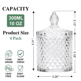 4 Pack Crystal Glass Apothecary Jars with Lids, Diamond Cut Qtip Holder Set for Bathroom Vanity, Cotton Swab & Ball Storage Containers, Decorative Candy Jars for Kitchen, Bar & Home Decor, Jewelry