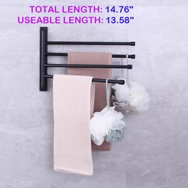 kimzcn Swivel Hand Towel Bar Bathroom Swing Hanger Towel Rack Holder Matte Black Finish, Wall Mounted, 4-Arm