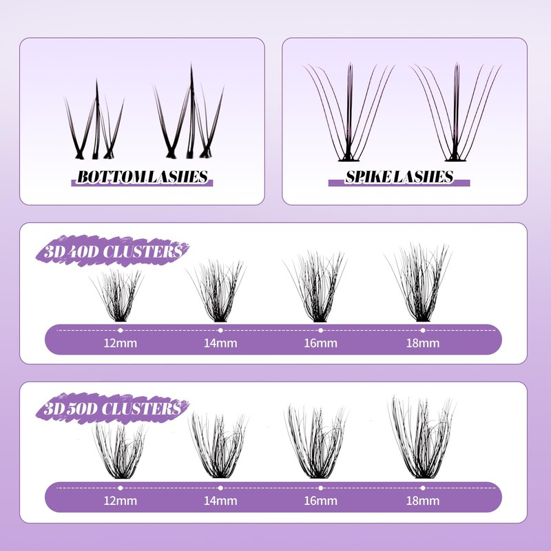 Lash Clusters With Bottom Lashes 40/50D C/D Curl 12-18mm Multi-types