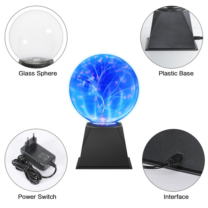 6 Inch Magic Plasma Ball, Electrostatic Ball, Touch Sensitive Flash