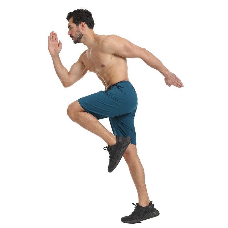 JustSun Men's Cotton Sports Shorts with Zip Pockets, peacock blue