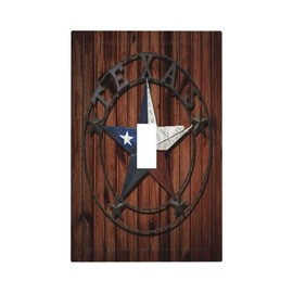 Retro Western Texas Star 1-Gang Single Toggle Device Switch Wallplate Vintage American Country Garage Wood Wooden Theme Electrical Decorative Outlet Light Switch Plate Standard Size Receptacle Cover