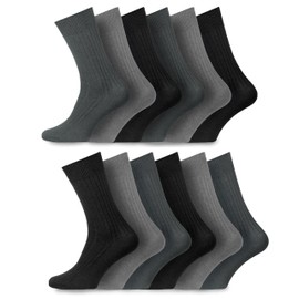 Socksmad 12 Pack Mens 100% Cotton Soft Thin Breathable Ribbed Dress Crew Sock Size UK 11-14 Bigfoot (UK, Numeric, 11, 14, Plus, Tall, Greys)