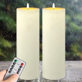 NURADA Large Outdoor Flameless Candles 12" x 4" - Waterproof LED Pillar Flickering Candle Battery Operated with Timer Remote Control for Patio Porch Lanterns Decor - Long Lasting Set of 2