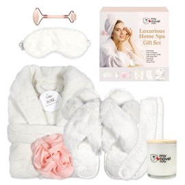 My Novel Things Birthday Gifts For Women, Bathrobe Gift Set With Silky Satin Sleep Mask, Spa Gifts For Women, Spa Set Scented Candles,Self Care Gifts 7 Pack Set Suitable For Women Christmas Gift Beige