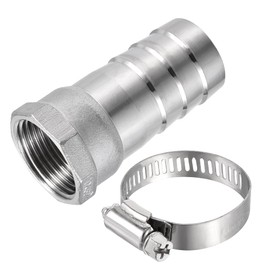 sourcing map 304 Stainless Steel Barb Hose Fitting Connector Adapter 32mm Barb x G1 Female Pipe with 25-38mm Hose Clamp
