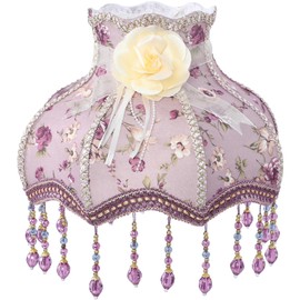 UKCOCO European Style Cloth Lace Lampshade with Beads Vintage Lamp Shade Large Scallop Dome Lamp Shade for Living Room Bedroom
