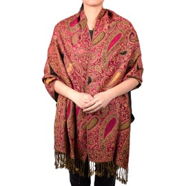 Paisley Floral Pashmina Multi Color Scarf Shawl Wrap (Fusia/Gold)