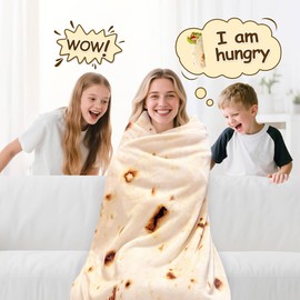 mermaker Burritos Tortilla Throw Blanket 2.0 Double Sided 60 inches for Adult and Kids, 285 GSM Giant Funny Realistic Novelty Soft Flannel Food Taco Blanket (Yellow-Double Sided)